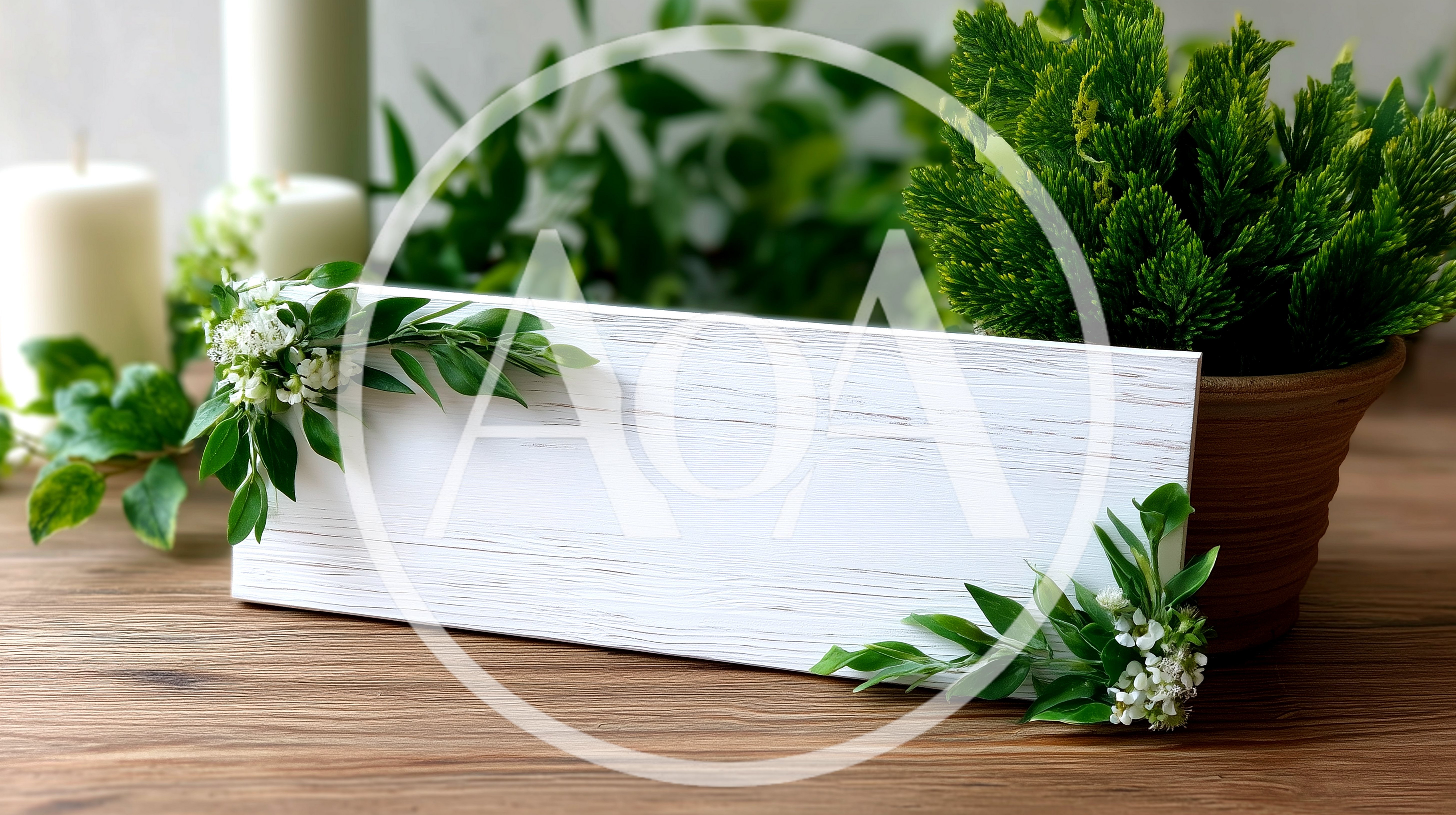 Blank White Wooden Sign With Floral Decorations