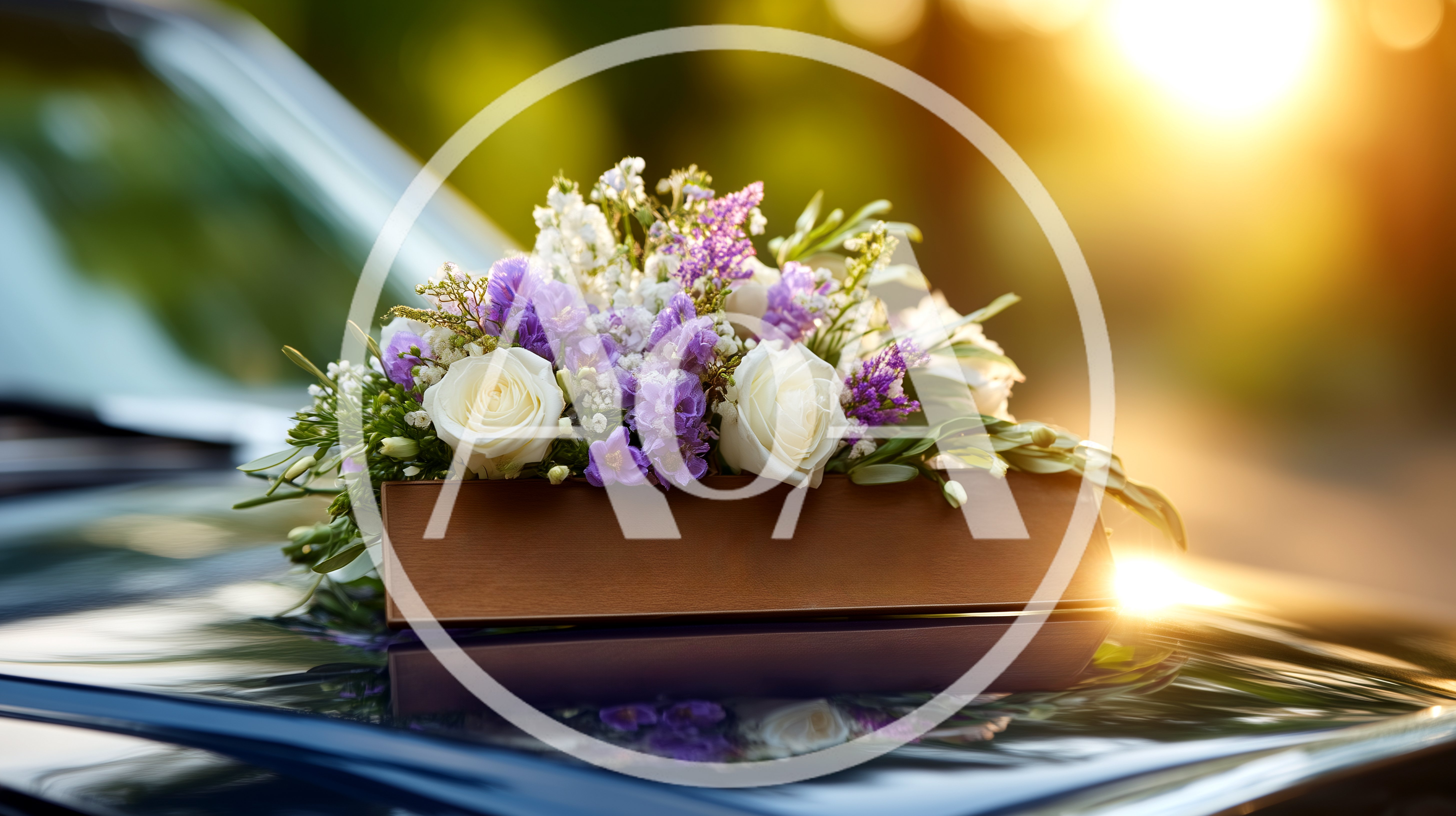 Wedding Flower Arrangement On A Car Hood