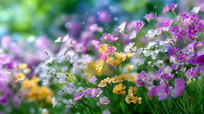 Colorful Spring Flowers Blooming In A Sunny Garden