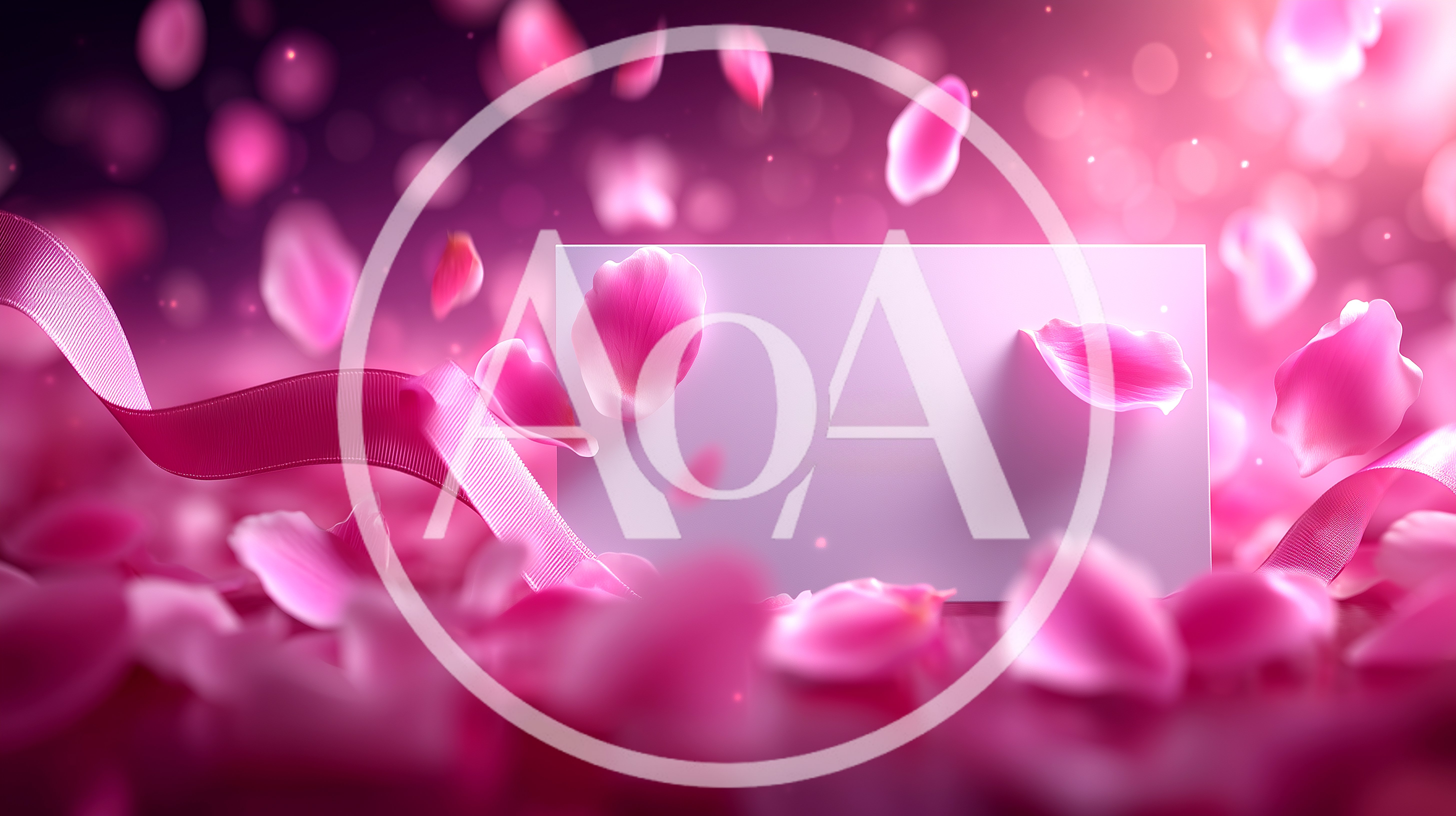 Pink Rose Petals Falling Around A Blank Card