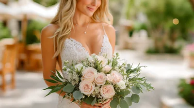 Bride Holding A Beautiful Floral Wedding Bouquet