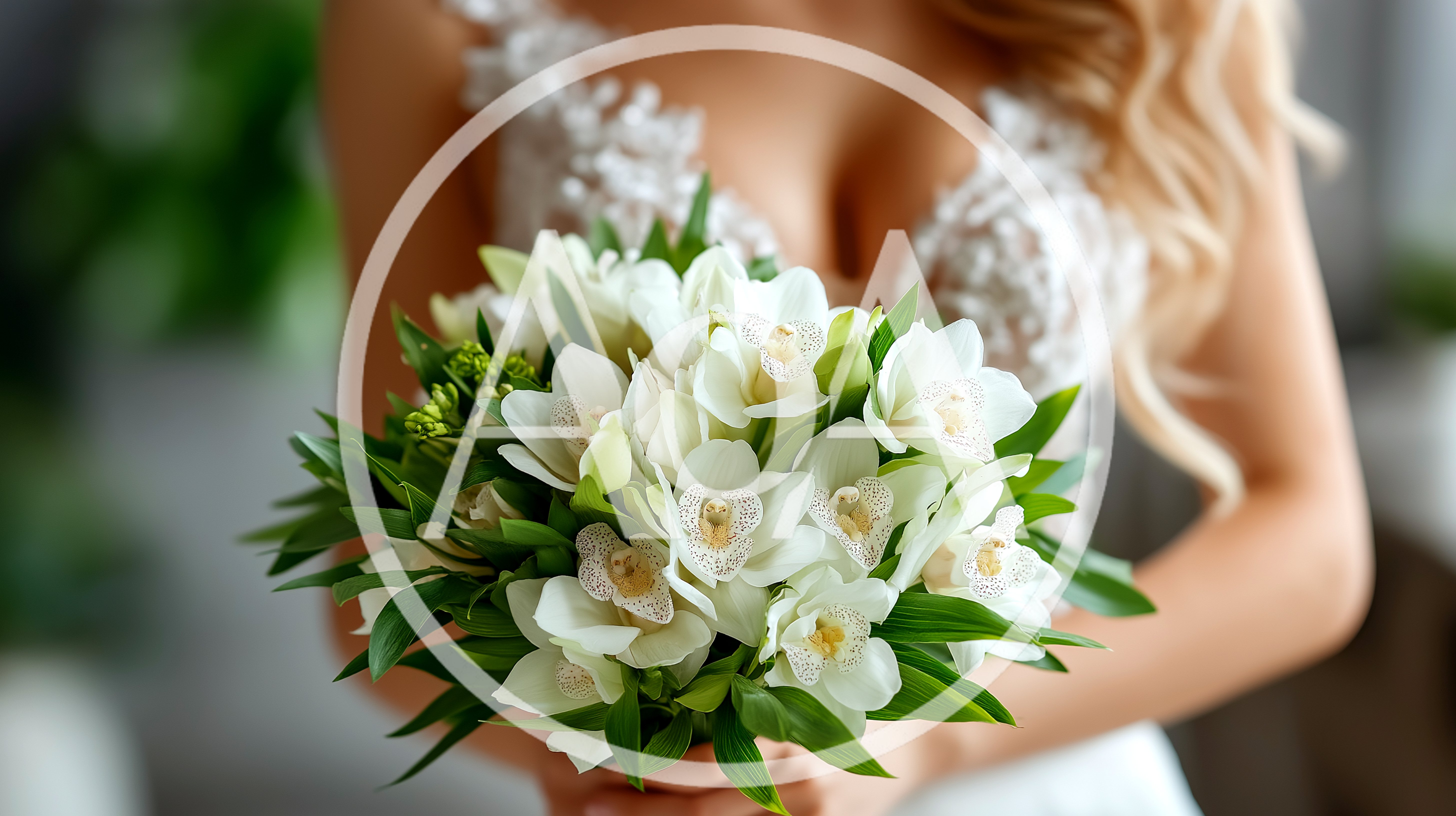Bride Holding A White Orchid Wedding Bouquet