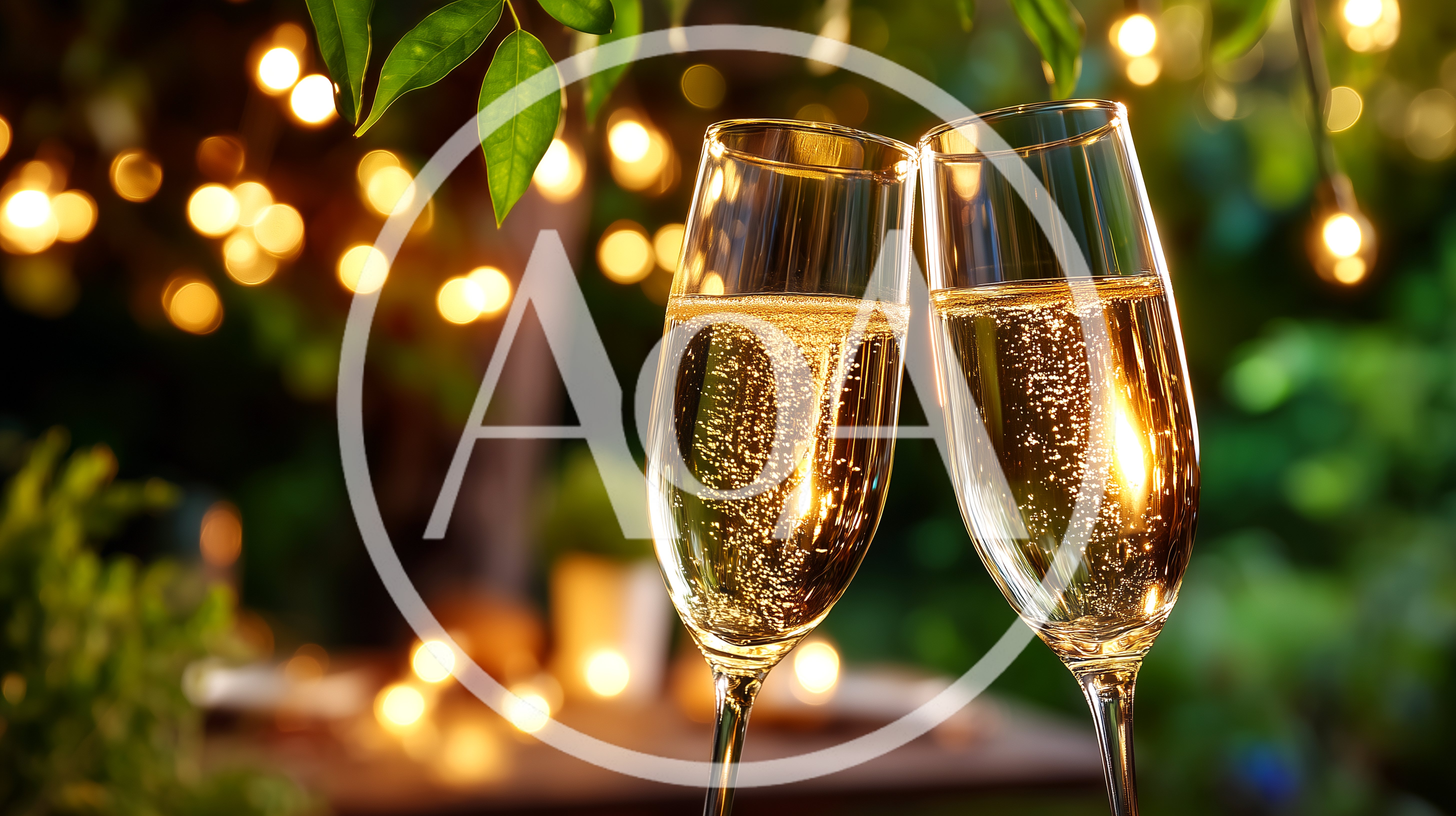 Two Champagne Flutes Toasting At An Outdoor Evening Party