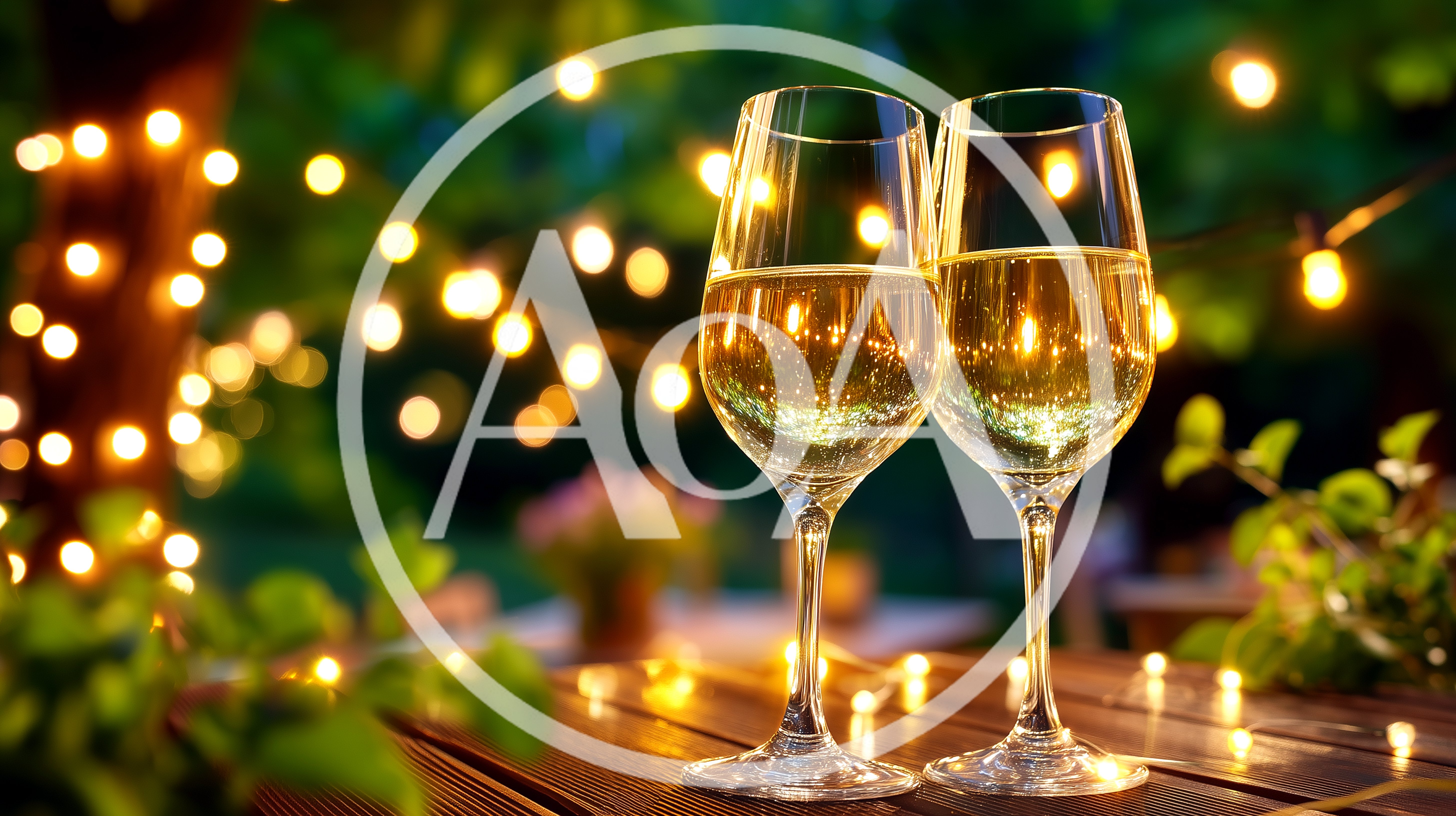 Two Glasses Of White Wine On A Garden Table