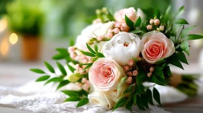 Elegant Wedding Bouquet With Pink Roses And Peonies