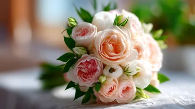 Elegant Pastel Wedding Bouquet With Soft Pink Roses