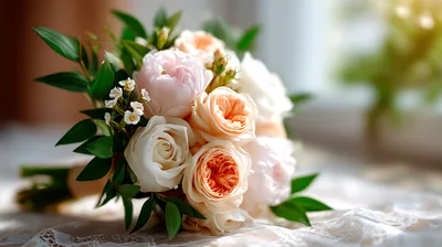 Elegant Wedding Bouquet With Pastel Roses And Peonies