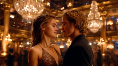Young Couple Dancing Together In A Luxurious Ballroom