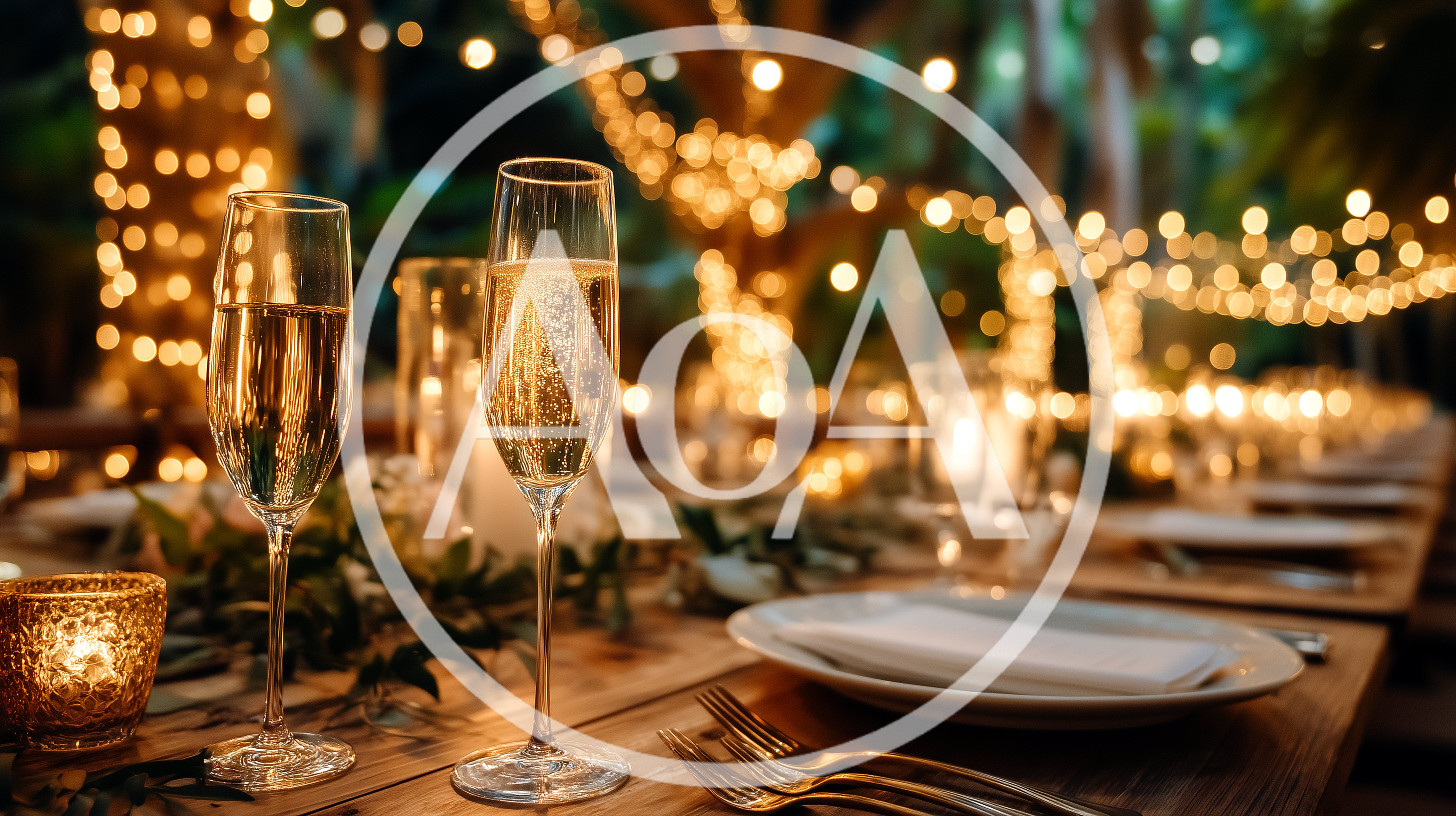 Elegant Champagne Flutes On A Decorated Wedding Table