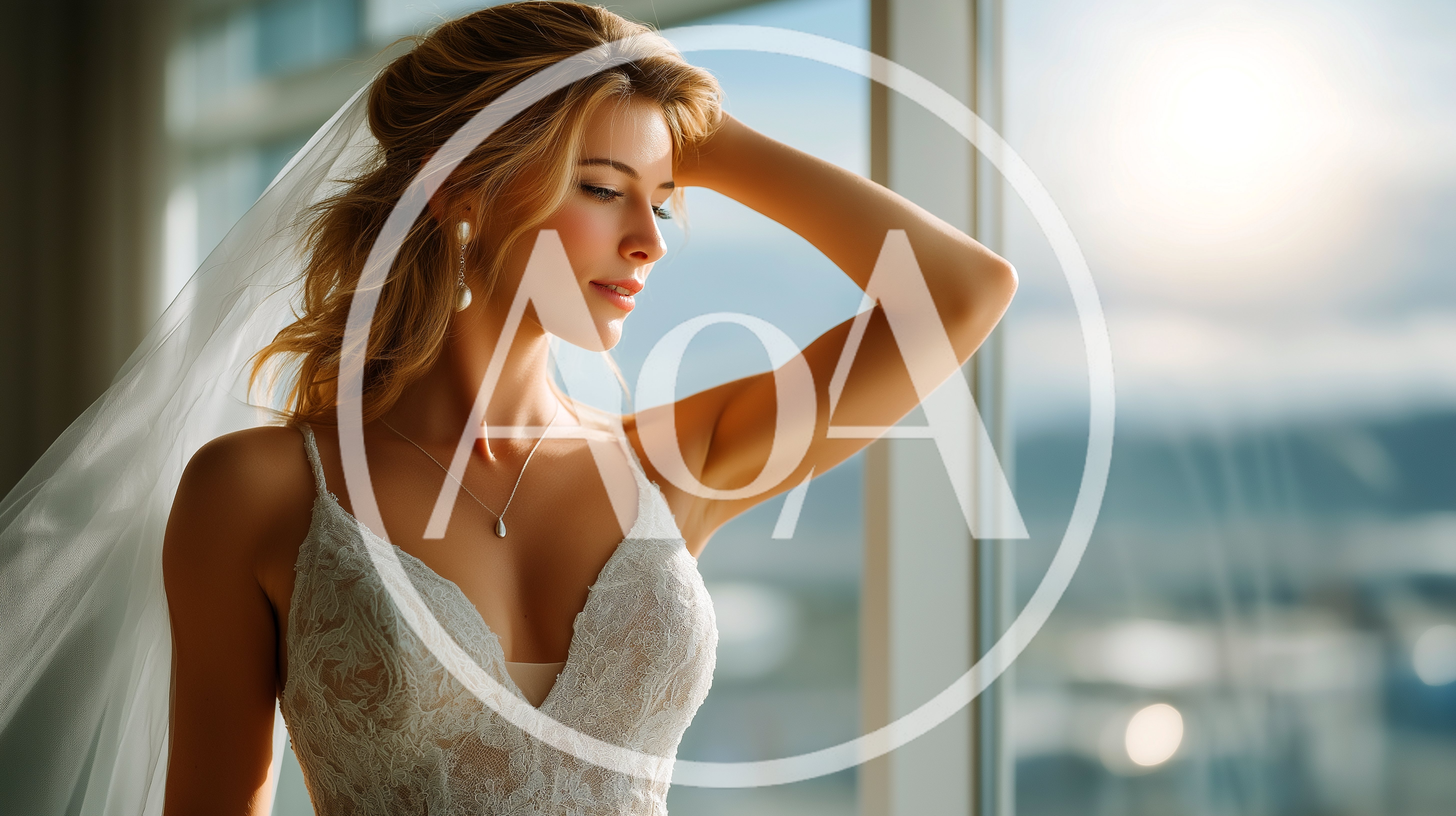 Elegant Bride Standing By A Window