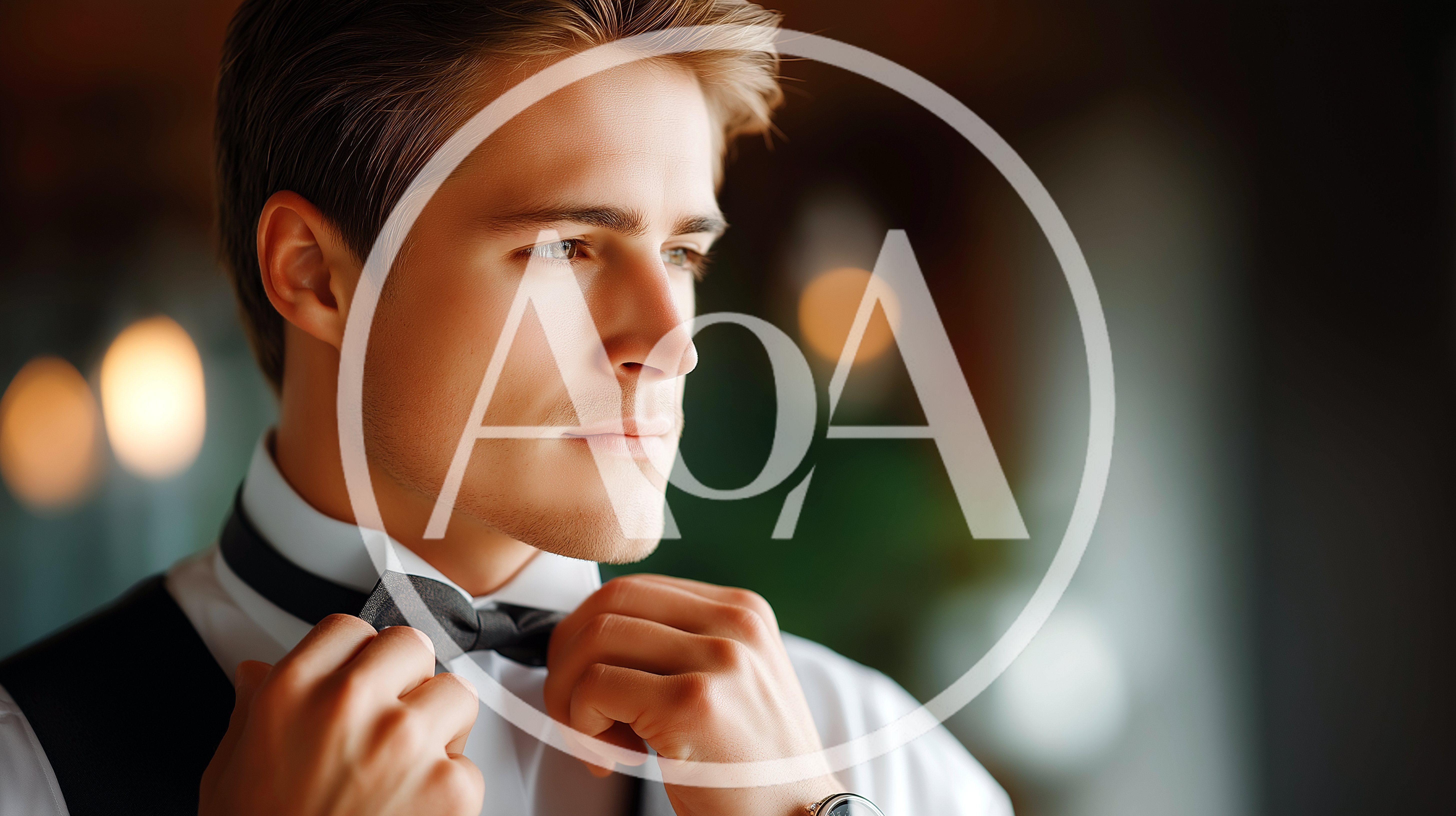 Handsome Man Adjusting His Black Bow Tie
