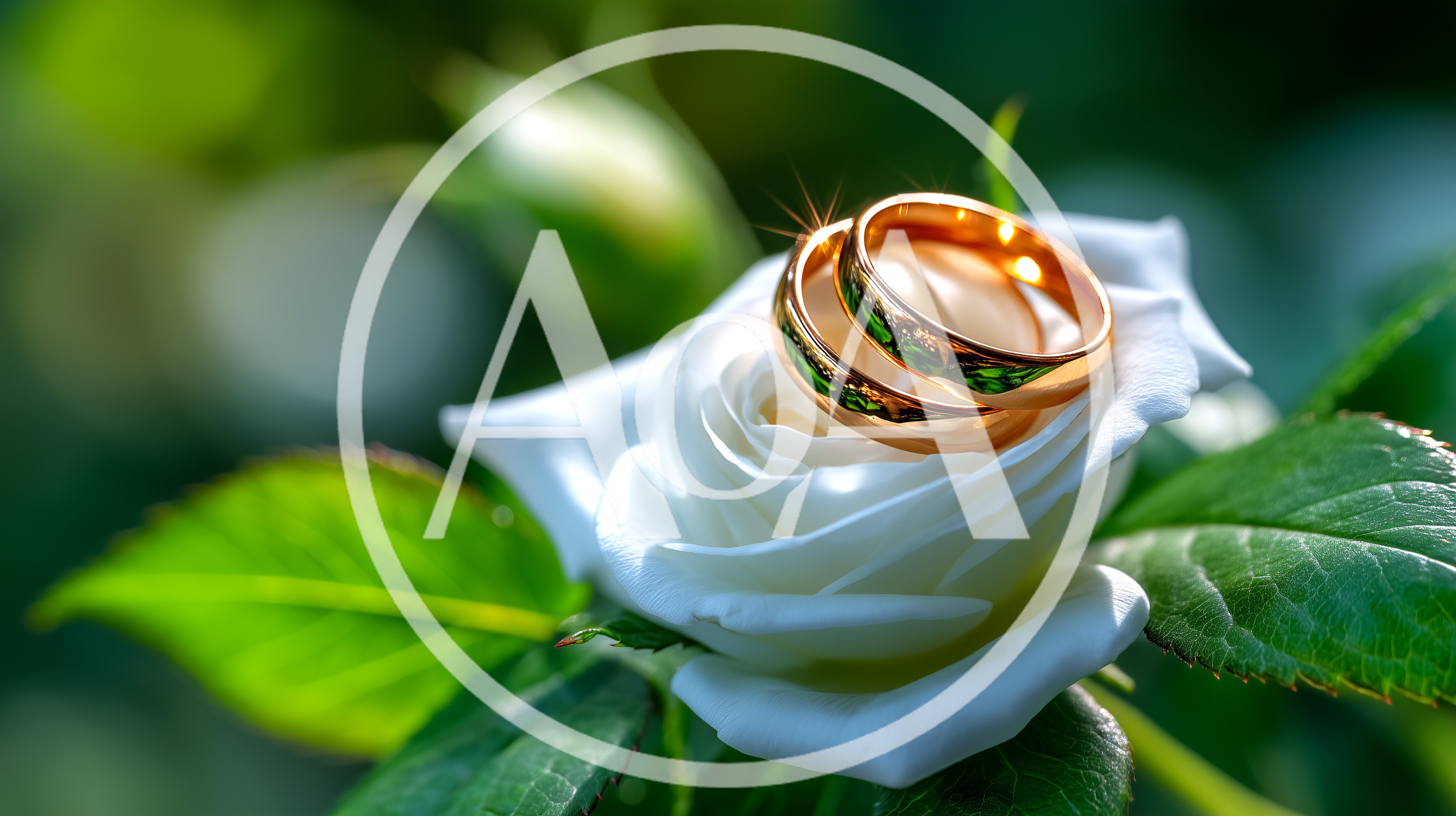 Two Gold Wedding Rings Resting On A White Rose