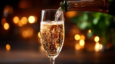 Champagne Being Poured Into A Flute Glass