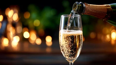 Champagne Being Poured Into A Flute Glass