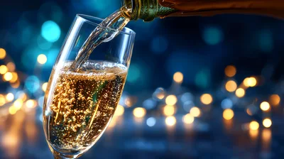 Champagne Pouring Into A Flute Glass