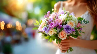 Bride Holding A Beautiful Pastel Wedding Bouquet