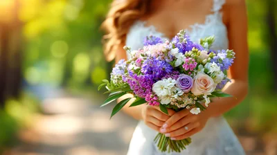 Bride Holding A Vibrant Floral Wedding Bouquet