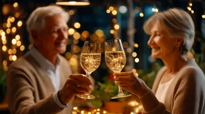 Senior Couple Toasting With Champagne Glasses