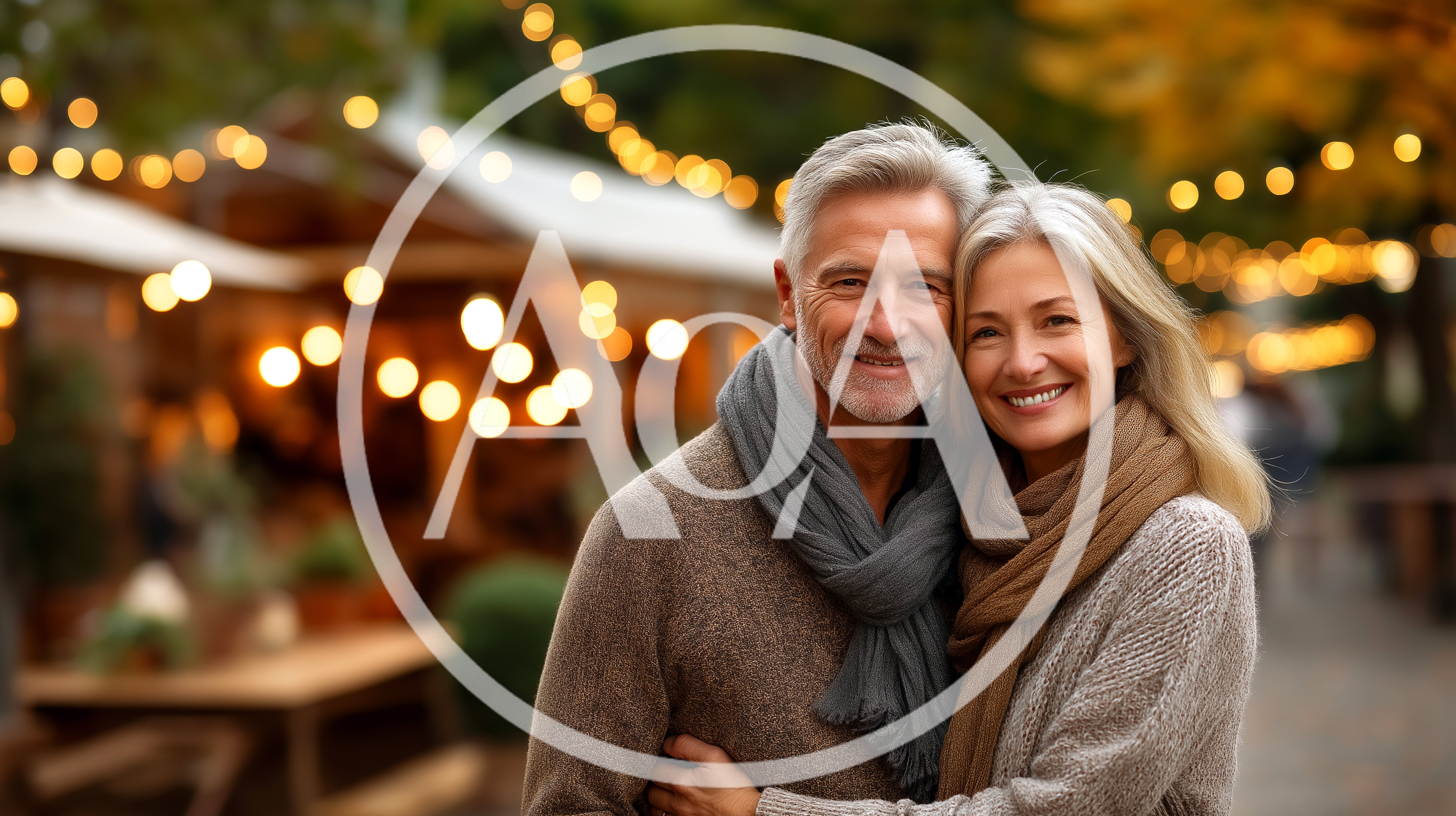 Happy Mature Couple Embracing Outdoors At Night