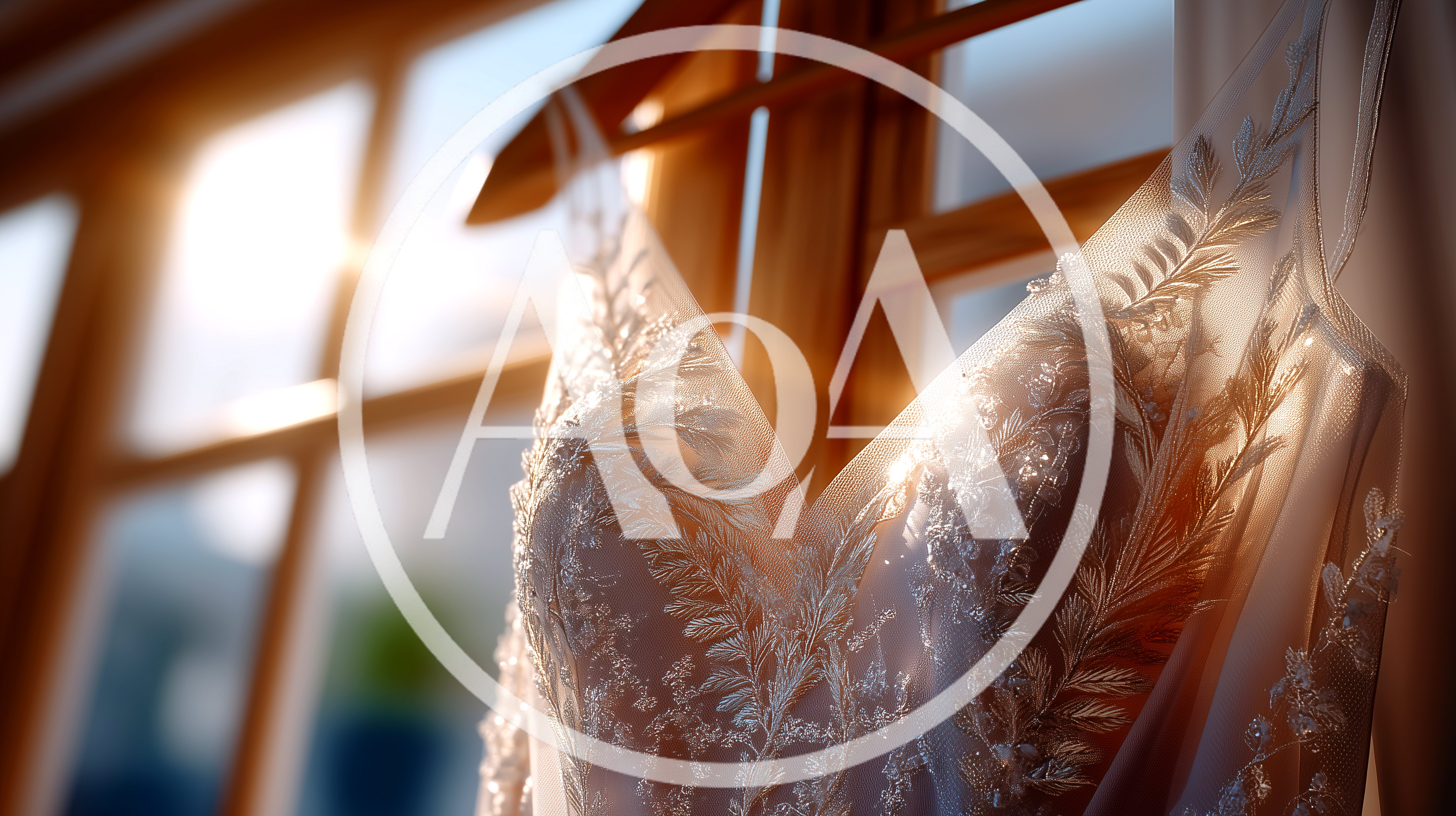 Elegant White Wedding Dress Hanging By A Window