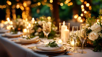 Elegant Wedding Reception Table Setting With Candles