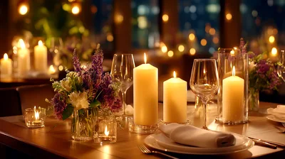 Romantic Candlelit Dinner Table Setting