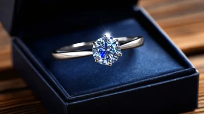Diamond Engagement Ring Inside A Blue Velvet Box