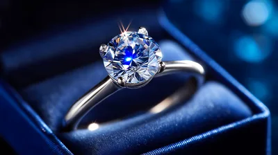Diamond Engagement Ring In A Blue Velvet Box