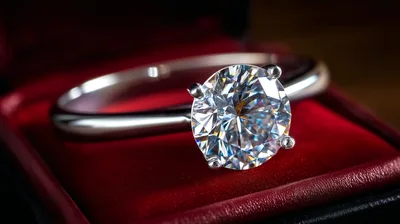 Diamond Engagement Ring Inside A Red Velvet Box