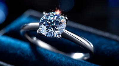 Diamond Engagement Ring In A Blue Velvet Box