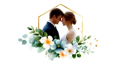 Wedding Couple Portrait With Floral Frame