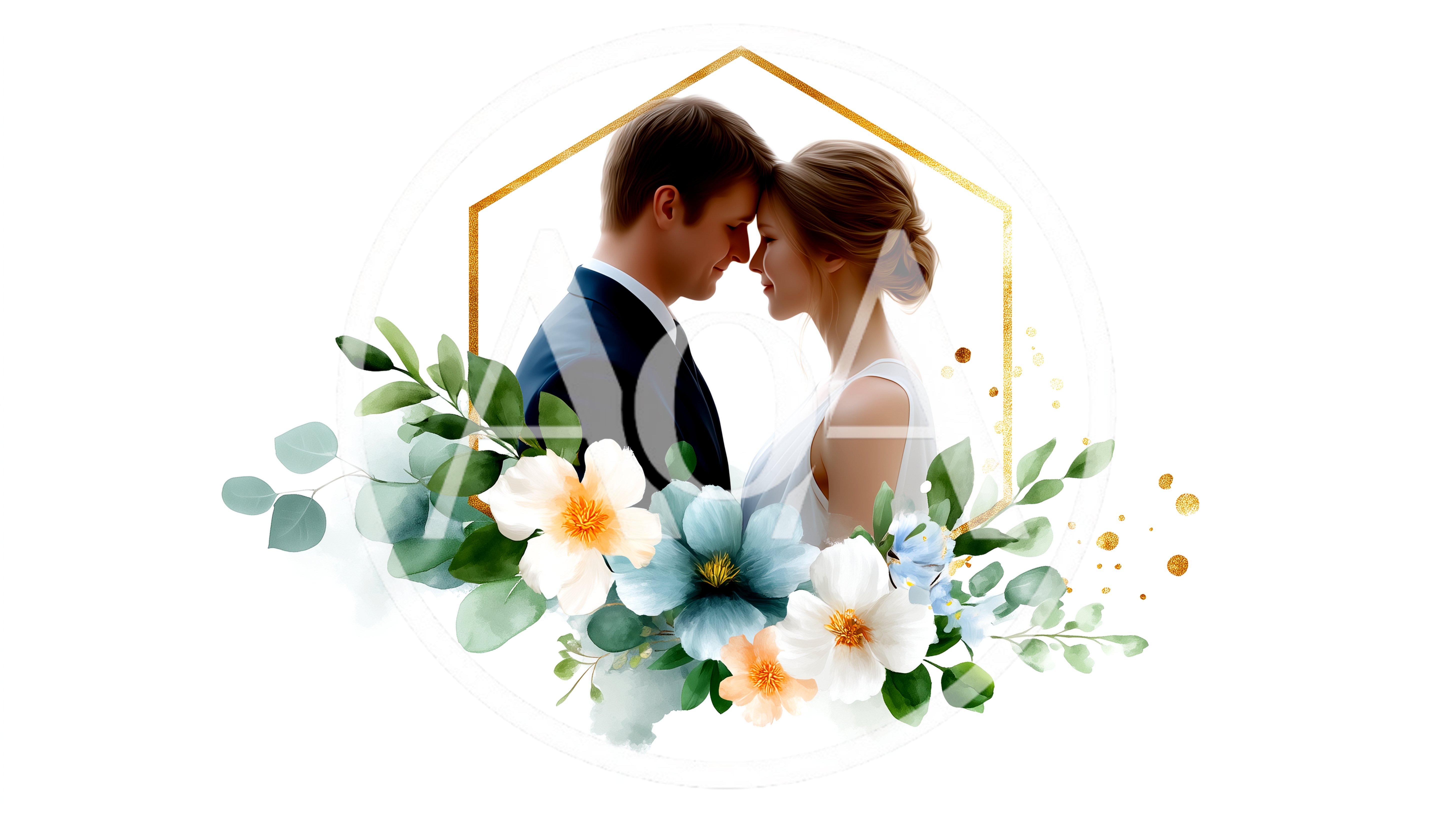 Wedding Couple Portrait With Floral Frame