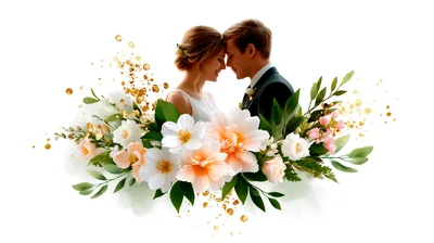 Romantic Wedding Couple With Floral Arrangement