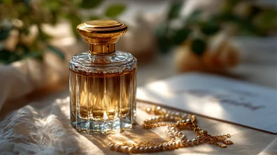 Elegant Perfume Bottle With Pearls On Lace