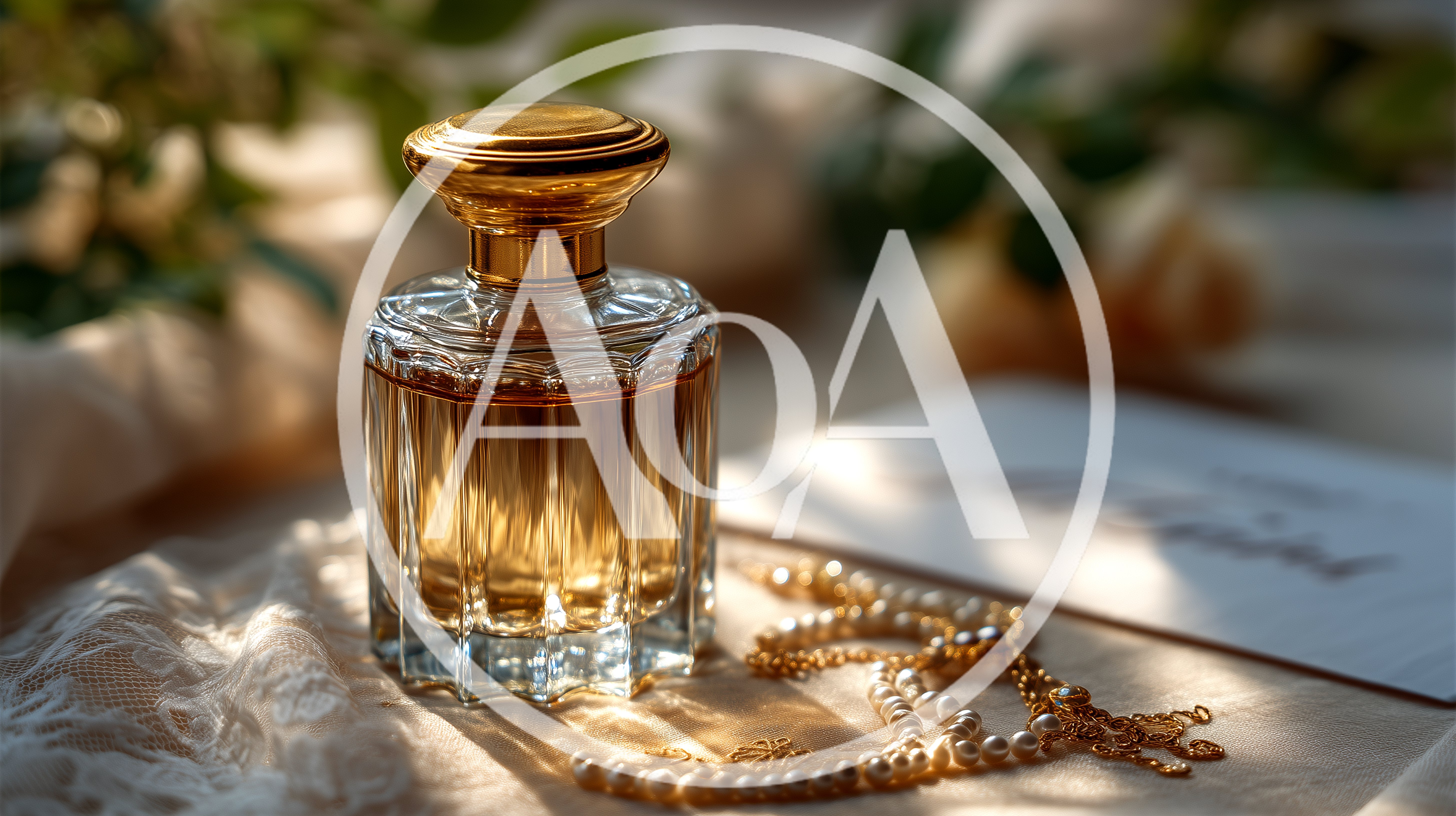 Elegant Perfume Bottle With Pearls On Lace