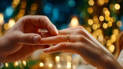 Close Up Of A Man Placing An Engagement Ring