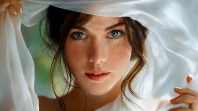 Portrait Of A Beautiful Woman Holding White Fabric