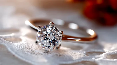 Diamond Engagement Ring Resting On Delicate White Lace