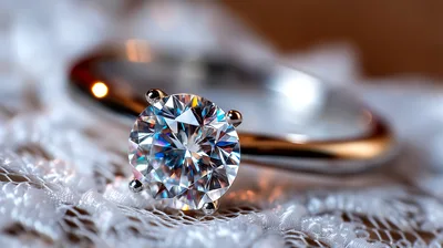 Close Up Of A Diamond Engagement Ring On Lace