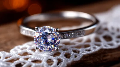 Diamond Engagement Ring Resting On White Lace