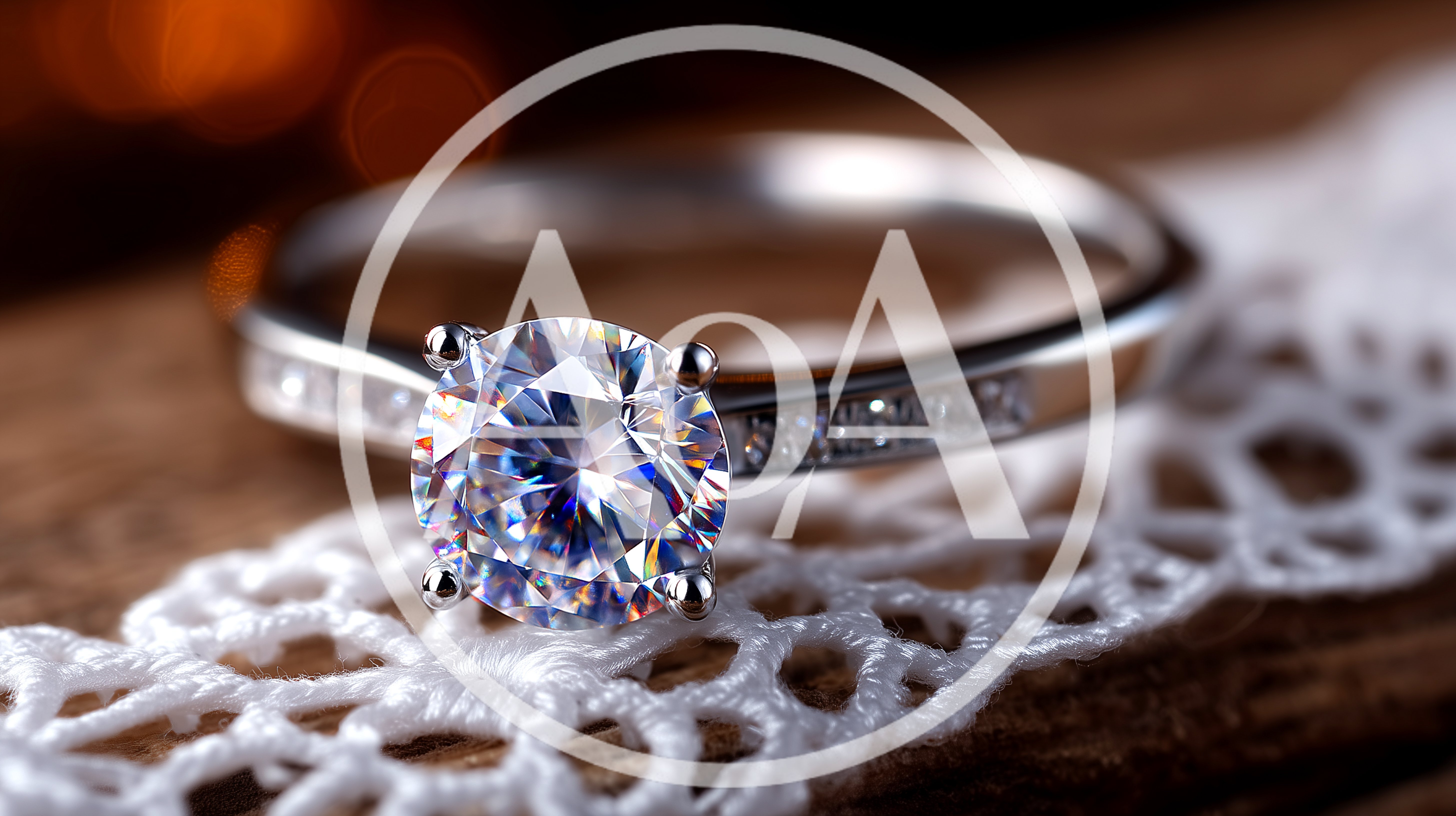 Diamond Engagement Ring Resting On White Lace
