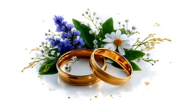 Two Golden Wedding Rings With Floral Arrangement