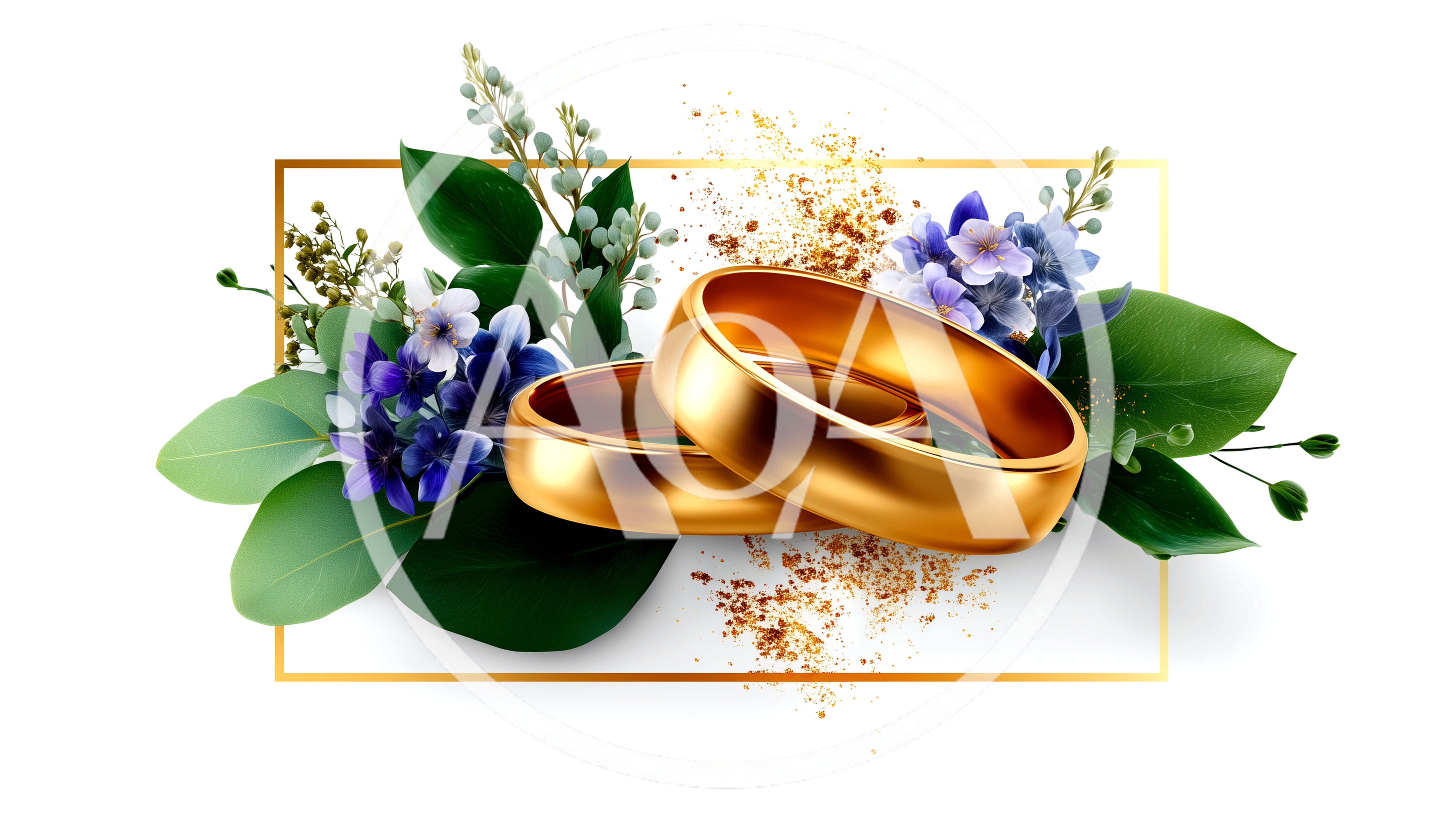 Two Golden Wedding Rings With Floral Decorations