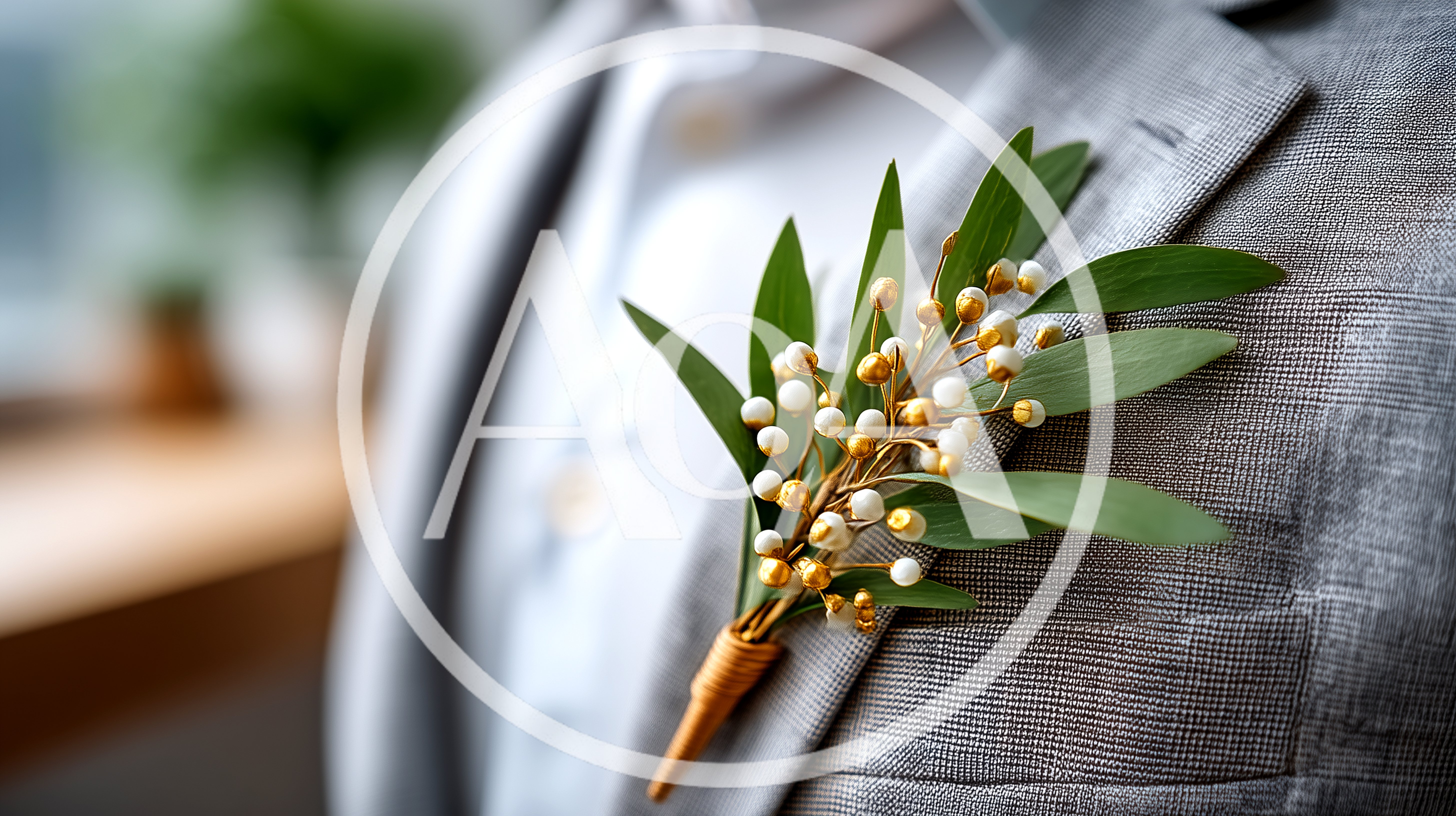 Groom Wearing A Floral Boutonniere On A Grey Suit