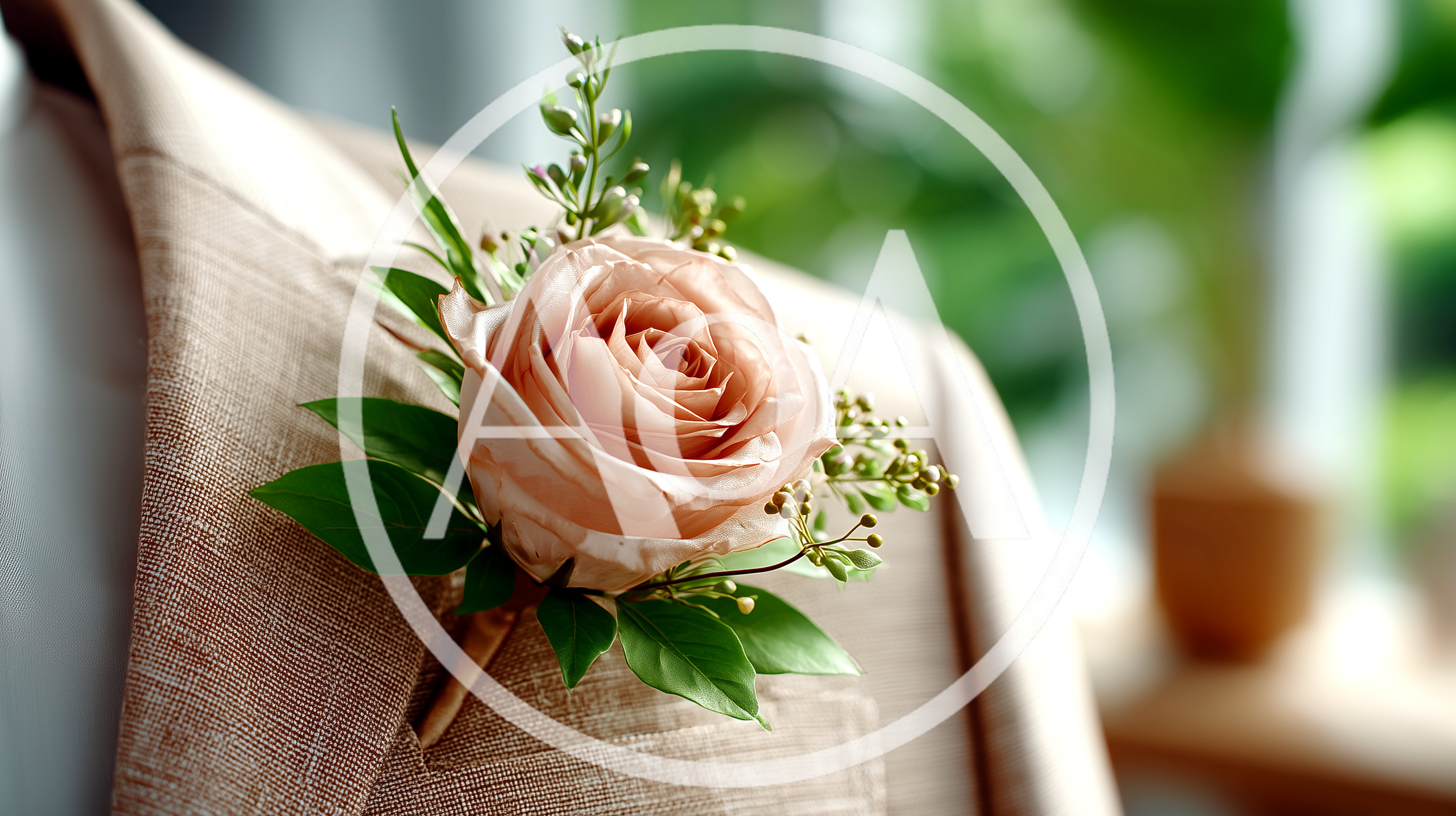 Elegant Rose Boutonniere On A Tan Suit Jacket