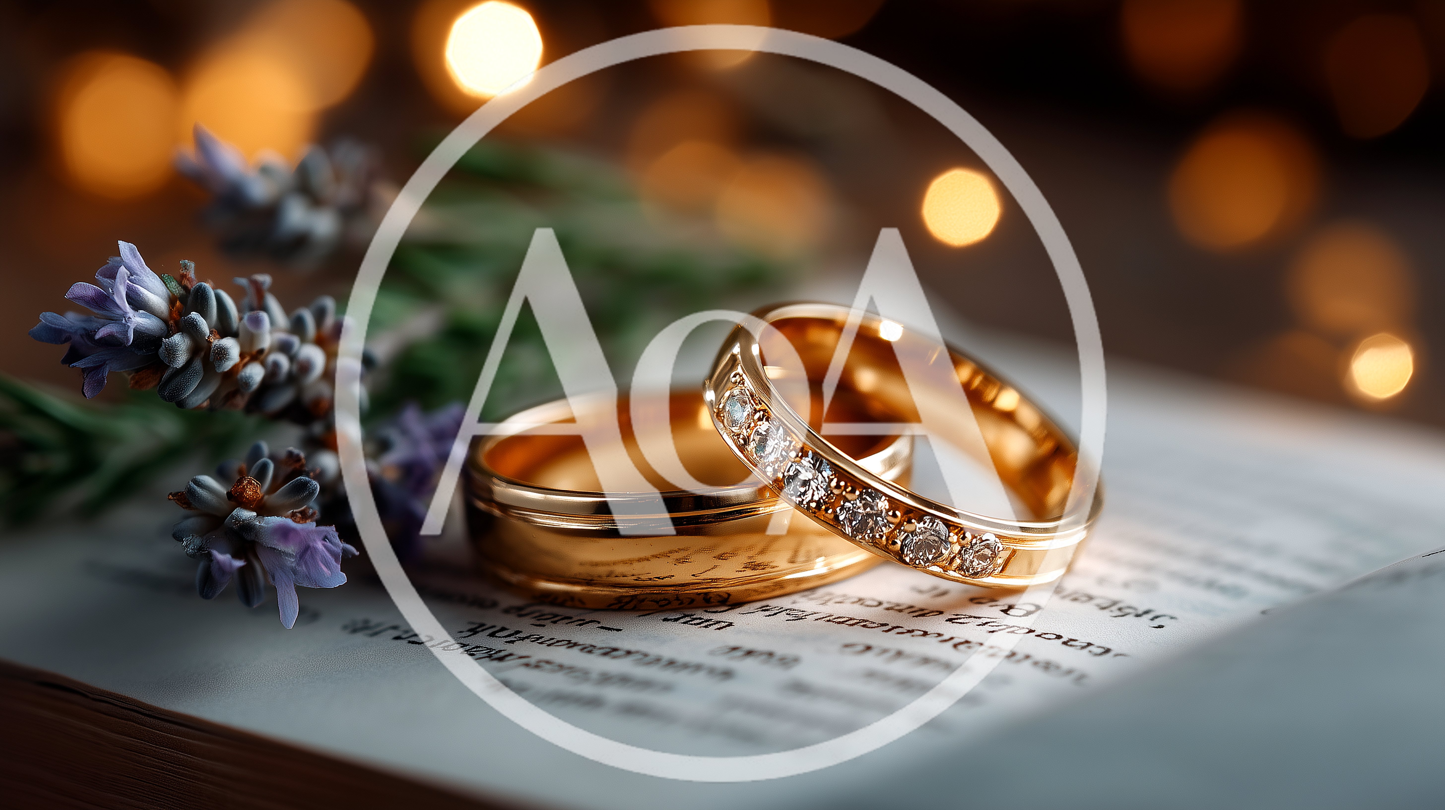 Two Gold Wedding Rings Resting On An Open Book