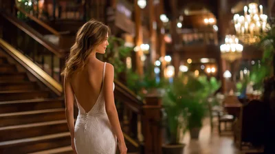 Elegant Bride Walking Down Grand Staircase