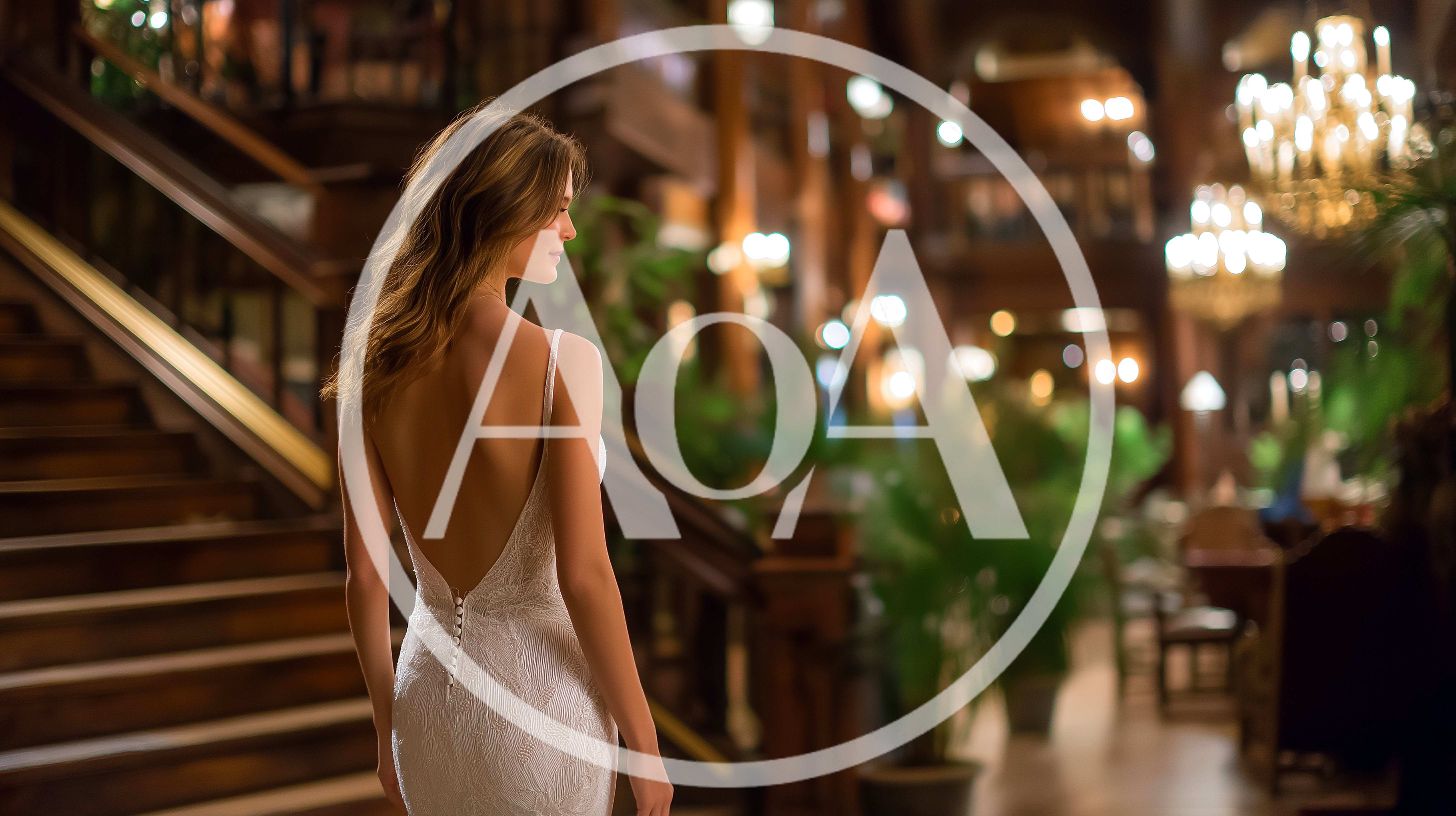 Elegant Bride Walking Down Grand Staircase