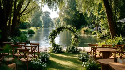 Outdoor Wedding Ceremony Setup By A River