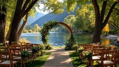 Outdoor Wedding Ceremony Setup By A Scenic River